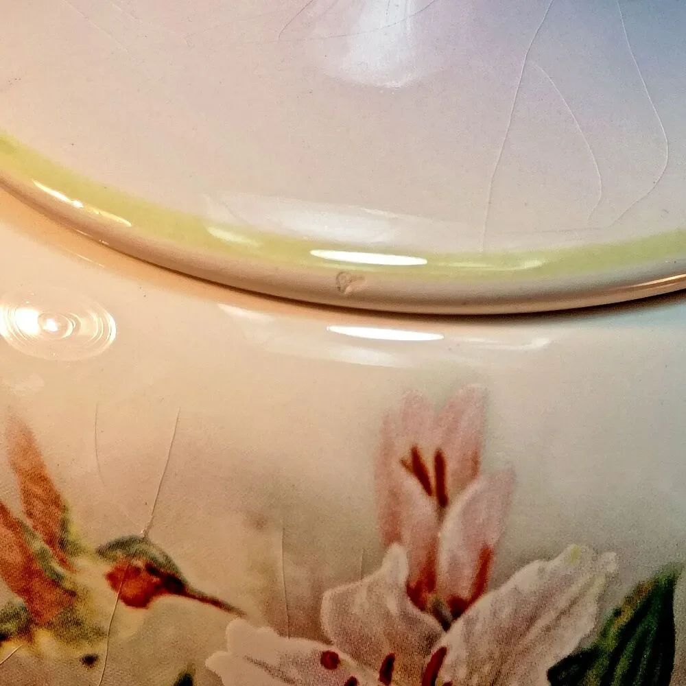 Vintage Hummingbird Lily Floral Teapot China Collectible Lina Lui Bird Decor Gif